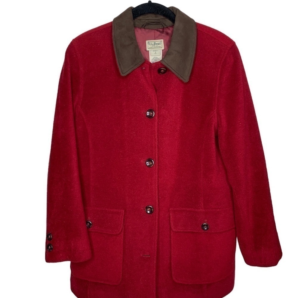 Ll Bean Womens Wool Blend Barn Coat size Small Petite Red Warm Lined